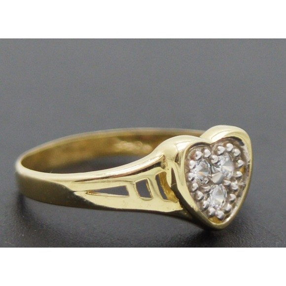 Real 10k Yellow Solid Gold Shiny Heart CZ Pinky Childrens Ring Size 4 - Picture 2 of 4